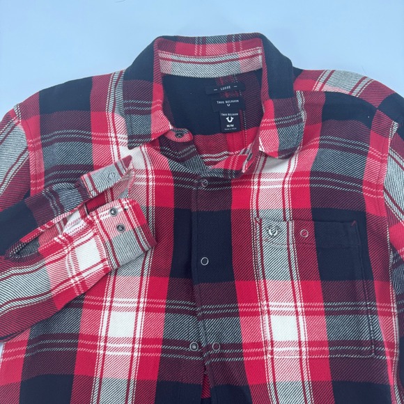True Religion Mens Flannel Shirt M/M Medium Plaid Button Down Loose Fit - Picture 1 of 3